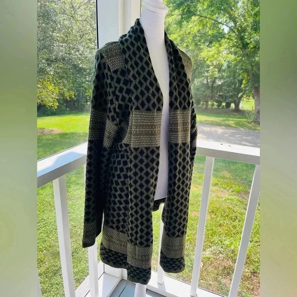 Adam Levine geometric olive green/black cardigan large - Picture 2 of 9